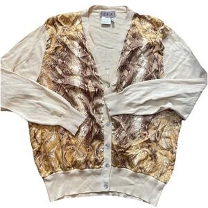 Piano Vintage Women's Silk Snake‎ Print Lightweight Cardigan Sweater Large